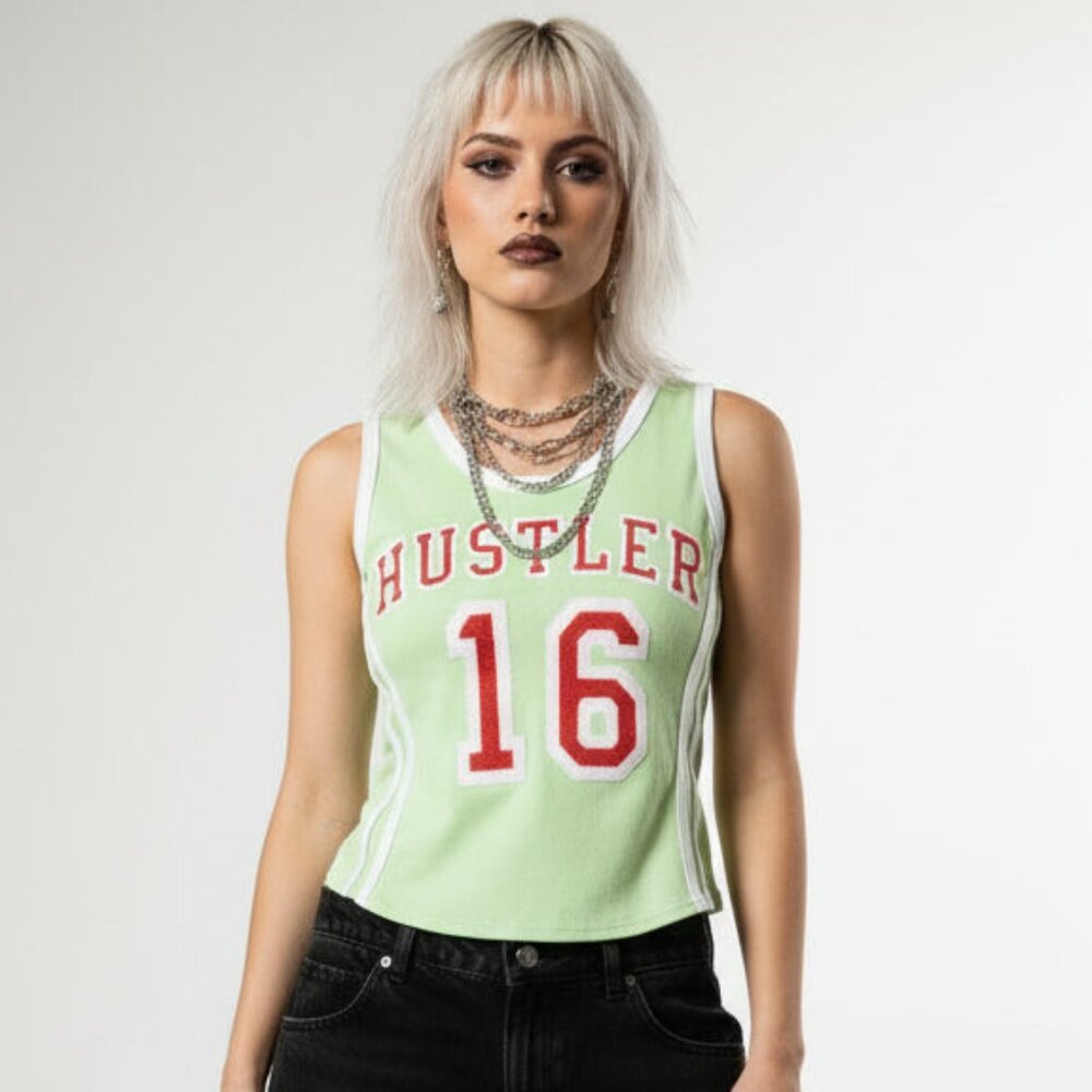 VNTG Hustler Hollywood Lime Green Crop Top - Y2K Baby Tee - Size S